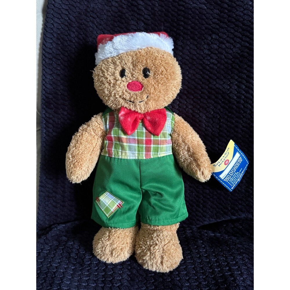 Retired Build-A-Bear Workshop Gingerbread Man Plush Toy with Santa Hat